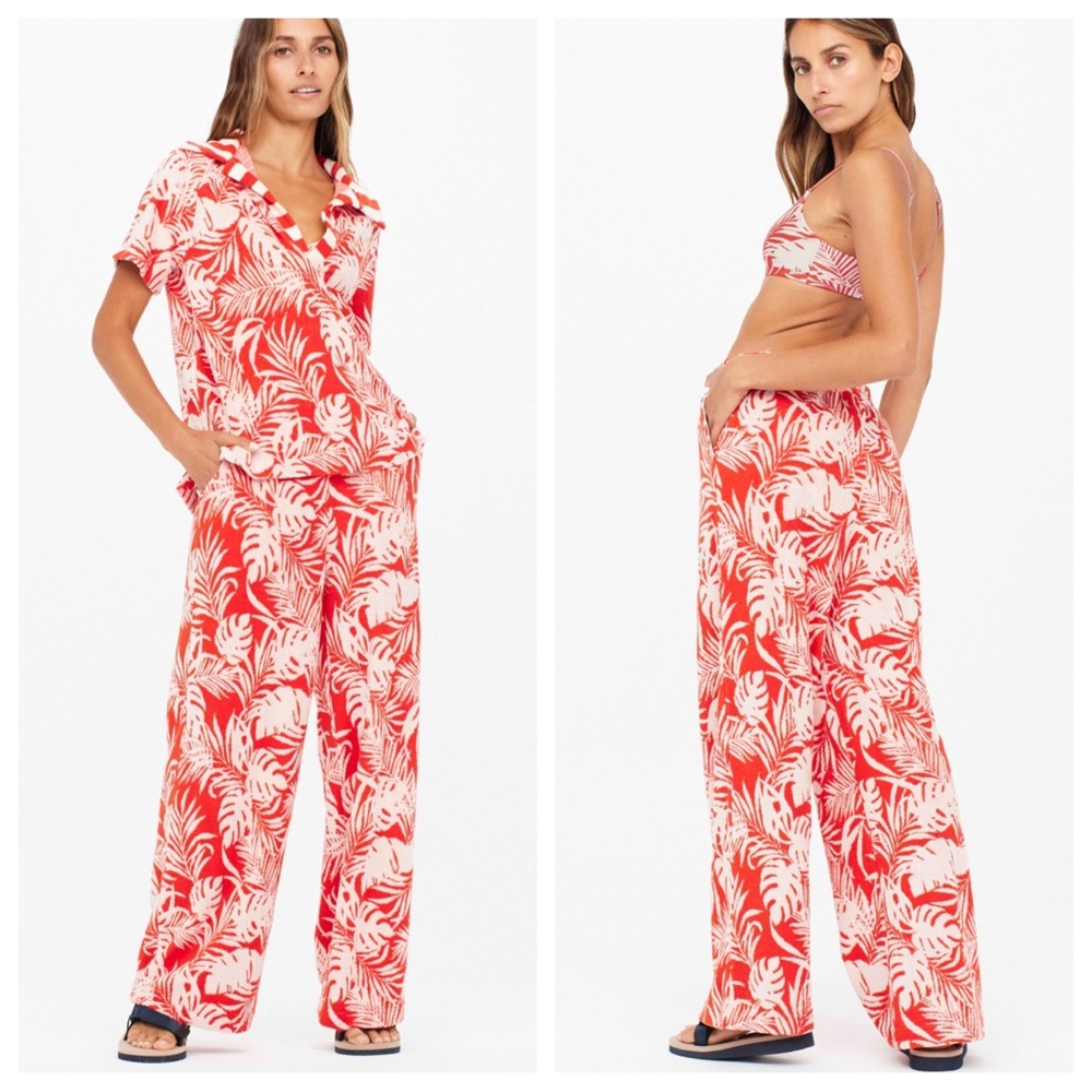 The Upside NWOT Sabal Terry Frida Pants XS Grapefruit Palm Tree Print